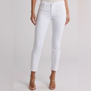 7 for All Mankind Womens White Skinny Ankle Jeans Size 25 Cutoff Hem Stretch EUC